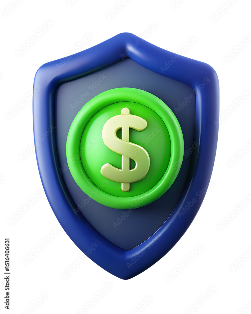 Poster a vibrant 3d rendering of a dollar sign within a protective shield representing financial security w