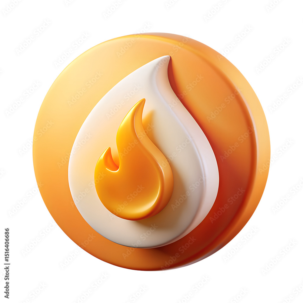 Poster a vibrant 3d rendering of a flame icon depicting energy and power with plastic-style features set on