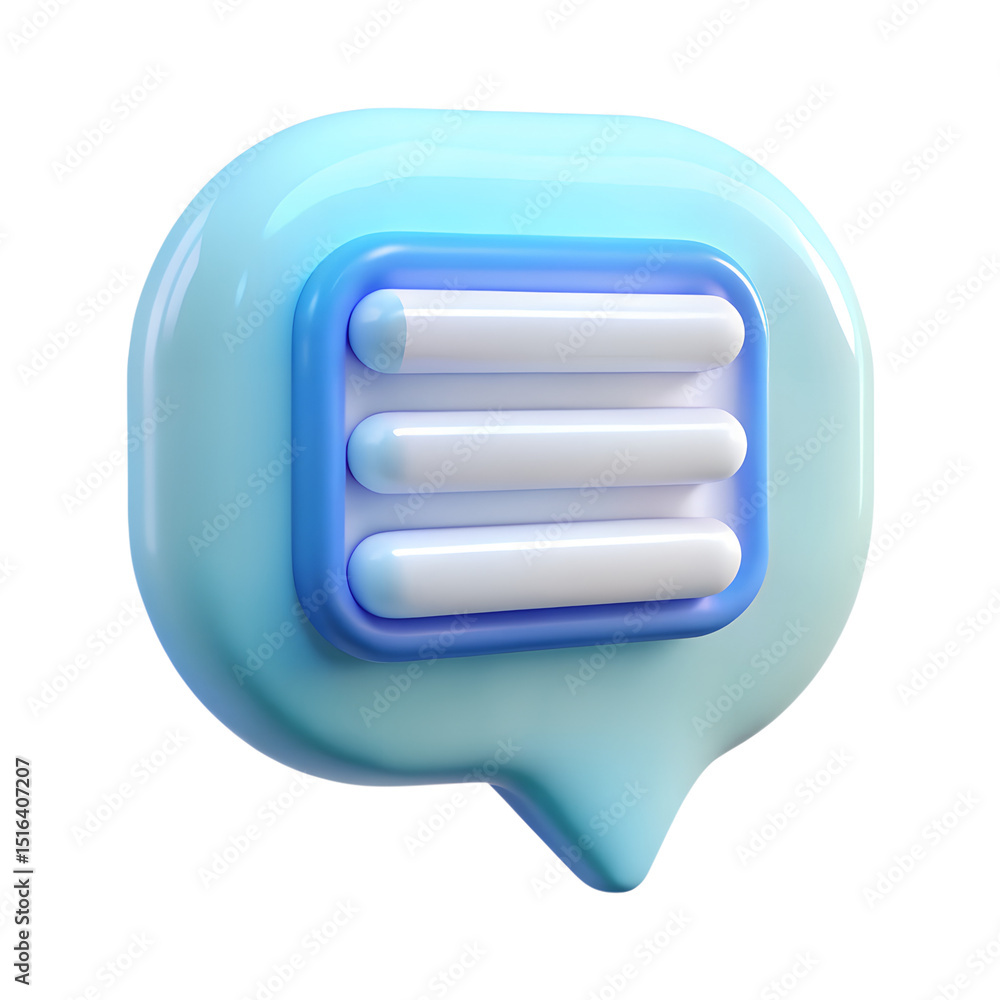 Poster a vibrant 3d rendering of a plastic-style message icon isolated on transparent background representi