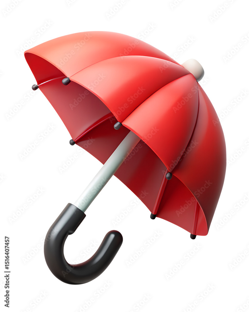 Poster a vibrant 3d rendering of a red umbrella icon with a plastic-style aesthetic ideal for weather-relat