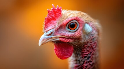 An exquisite close-up portrait of a turkey bird with vibrant features and intricate details, capturing the essence of nature's beauty and vivid color variations.
