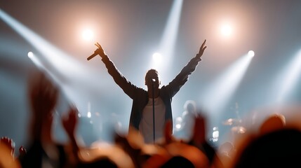 Performer on stage with crowd in
