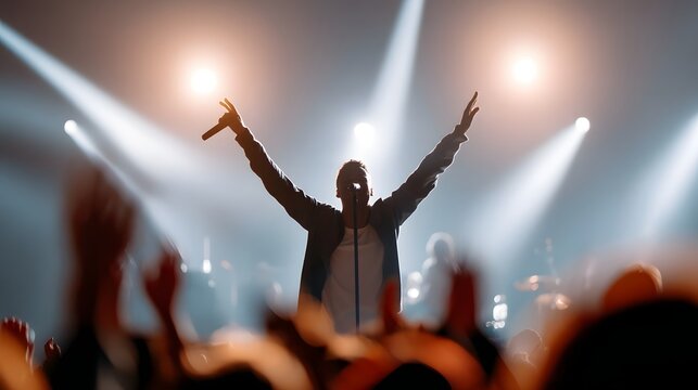 Performer on stage with crowd in