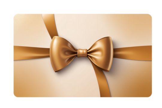 Flat symmetrical gold bow gift card template with modern ribbon styling and smooth transparent texture - Powered by Adobe