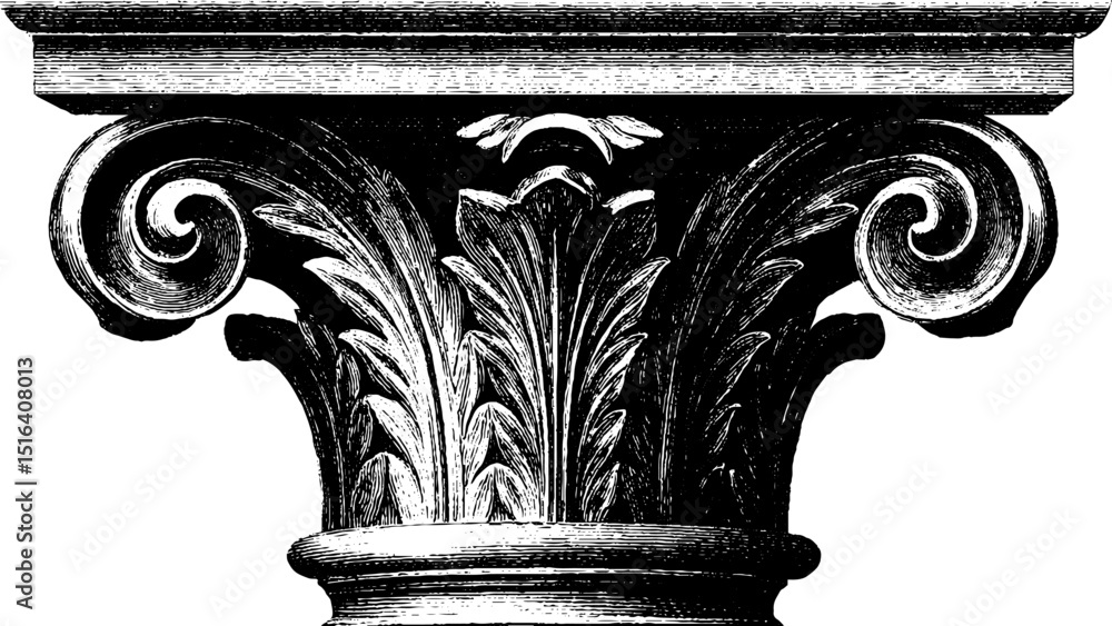 Poster classical architecture design with intricate column capital engraving for historical projects