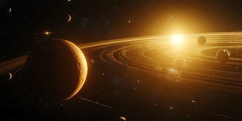 Golden ringed system of planets