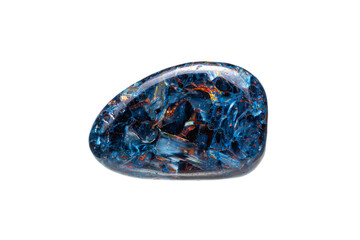 Blue pietersite (tempest stone) gemstone on white background (A variety of Chalcedony)(selective focus)