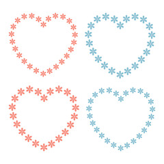 Set of heart shape frames with flowers. Flower borders with place for text or photo in the middle. Decorative elements for fabric, wrapping paper.