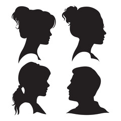 black human head silhouette vector illustrations set. Silhouette man and woman symbol vector