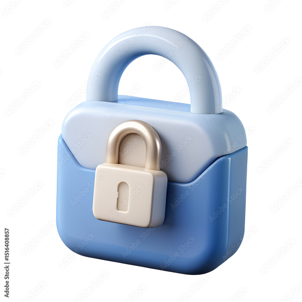 Poster a visually appealing 3d rendering of a blue and beige padlock icon representing security and data pr