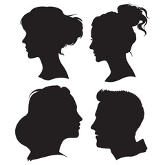 black human head silhouette vector illustrations set. Silhouette man and woman symbol vector