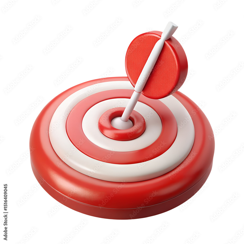 Poster a vivid 3d rendering of a target with an arrow piercing the bullseye depicting success and hitting g