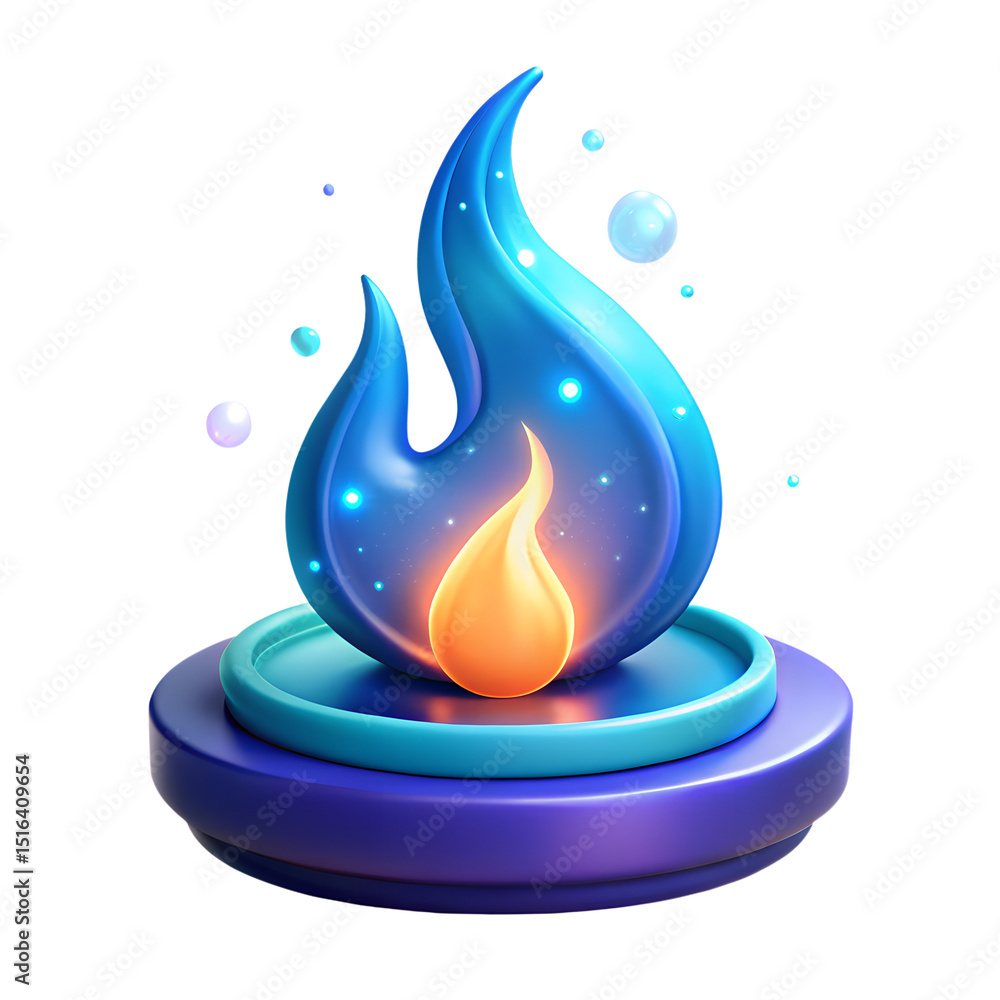 Poster beautiful 3d rendered stylized flame icon showcasing a gradient color palette and soft glowing light