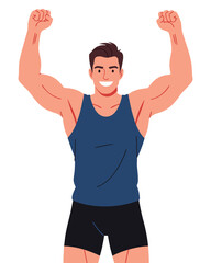 Fototapeta premium Strong and Muscular Man Celebrating His Victory and Achievement with Pride and Joy