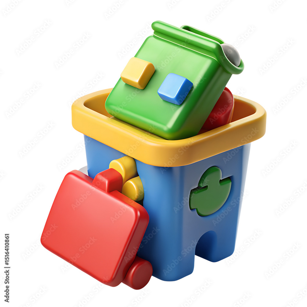 Poster colorful 3d rendering of a classic plastic-style toddler's toy box with various geometric shapes iso