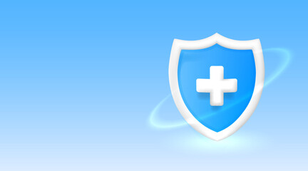 Shield of protection with plus symbol, health protection from viruses and bacteria. Vector illustration