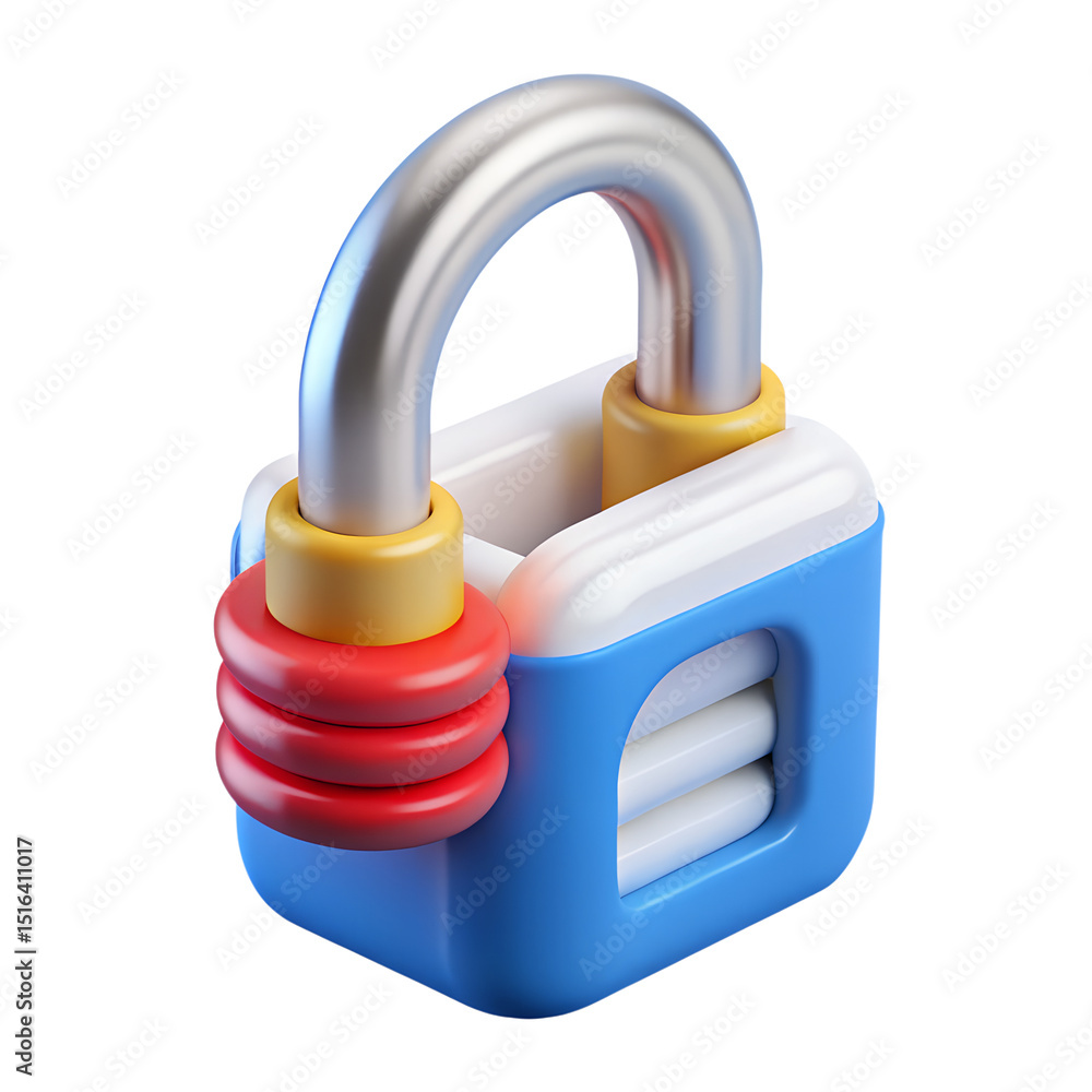 Poster colorful 3d rendering of a padlock with a plastic-style design isolated on a transparent background 
