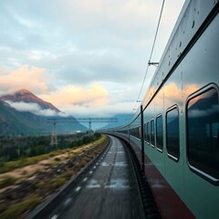 Train Journey Through Mountain Landscape at Sunset