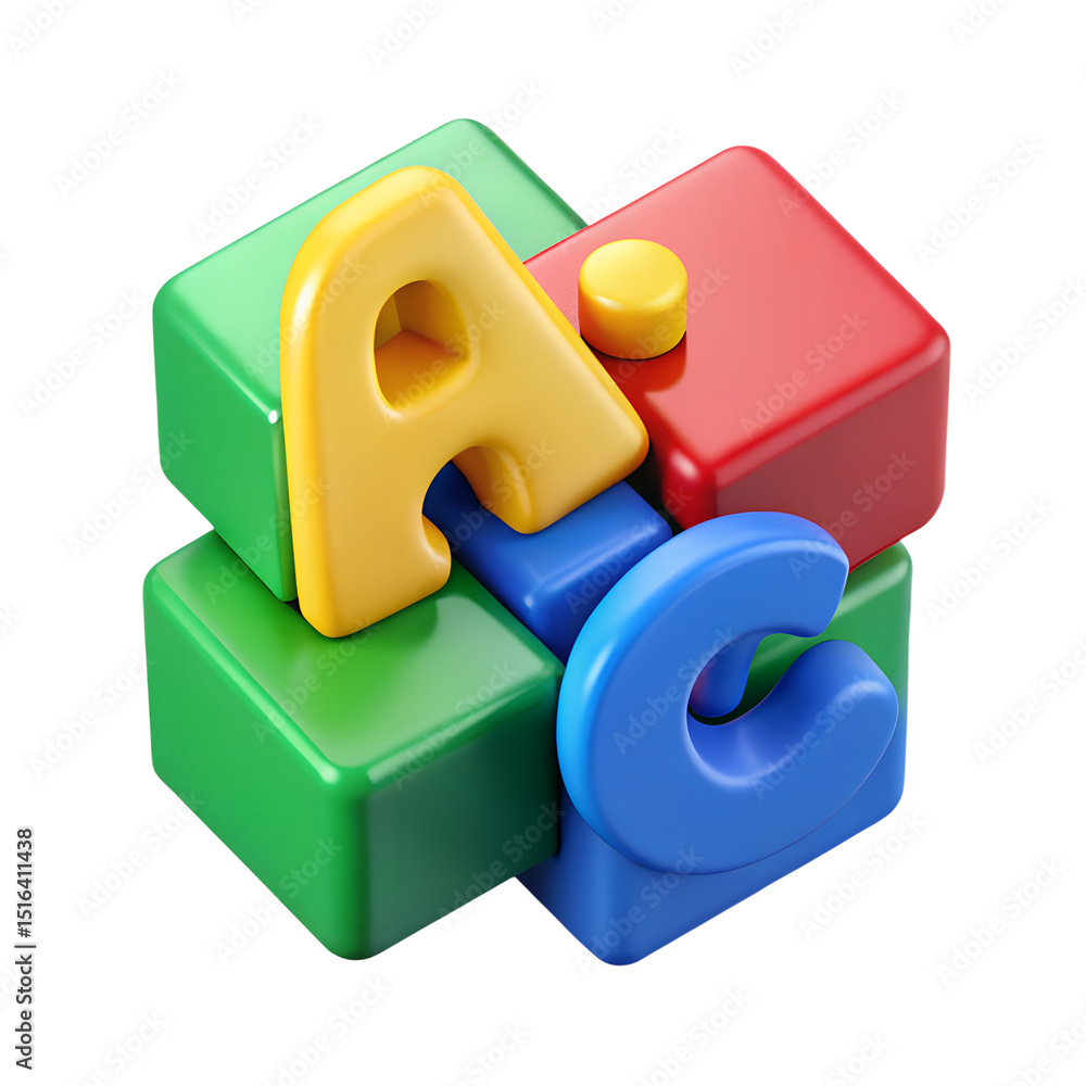 Poster colorful 3d rendering of the letters a and c displayed with blocks and cubes education concept isola