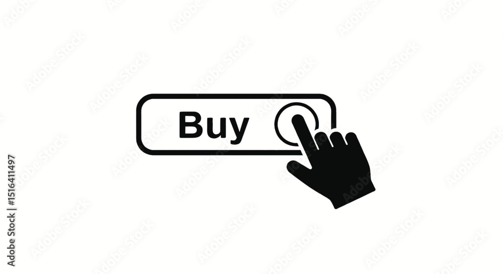 Poster a hand interacting with a buy button on a website, indicating a purchase.