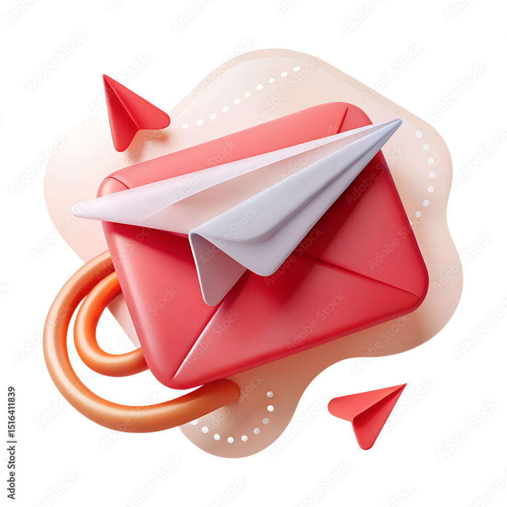 Poster creative 3d render of a red envelope with paper airplane elements ideal for email and messaging conc