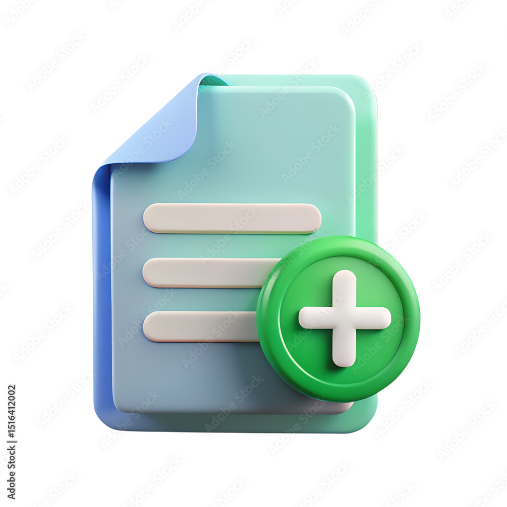 Poster digital document illustration showcasing a 3d rendering plastic-style icon with an add symbol for bu