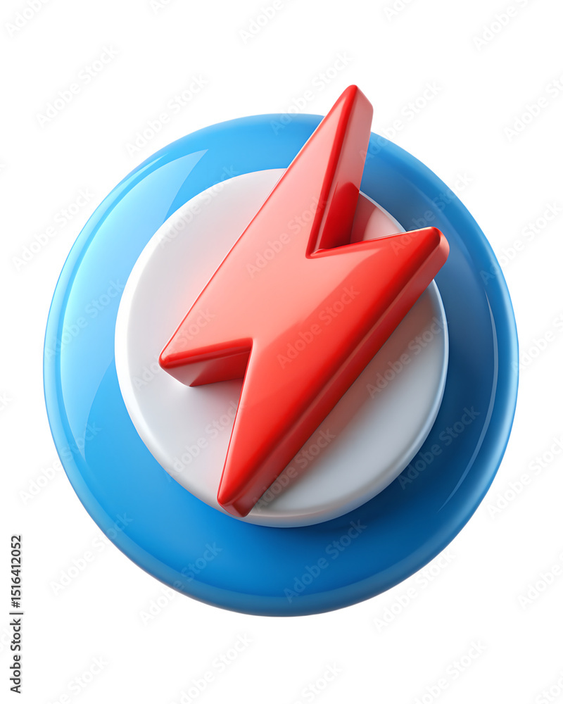 Aufkleber Dynamic 3d rendering of red lightning bolt icon in plastic style isolated on transparent background for design concepts