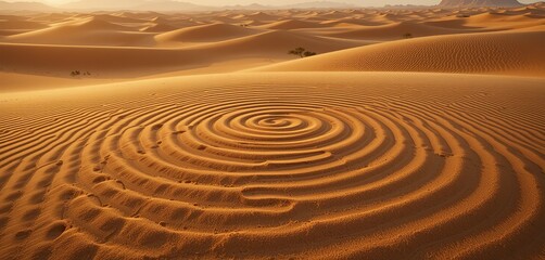 Naklejka premium Majestic desert landscape with sand dunes and a striking circular pattern design