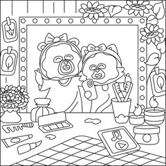 Cute Bear and Fox Bathroom Spa Coloring Page for Kids
