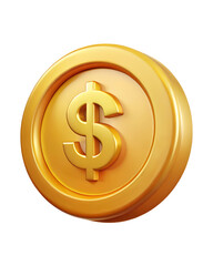 Glossy 3d render of a gold dollar coin icon against a black backdrop illustrating wealth and finance