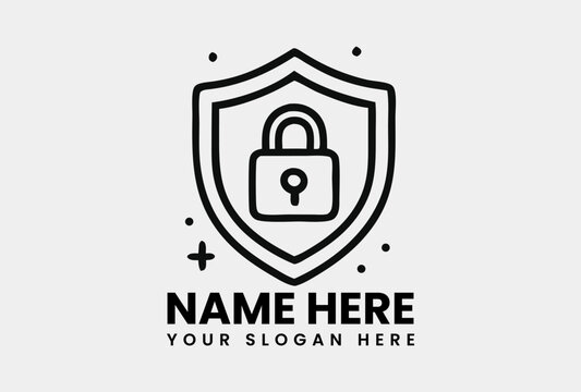 Simple line art icon of a shield with a padlock, symbolizing robust digital data and network security. Cybersecurity and protection concept