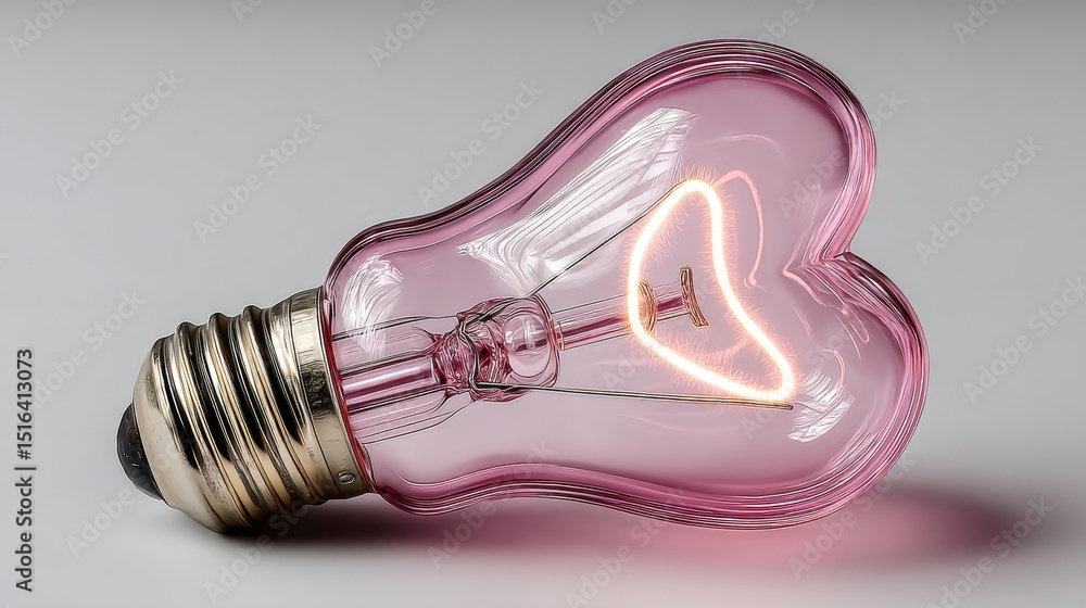 Poster illuminating romance with a charming heart-shaped pink light bulb casting a warm glow against a pris