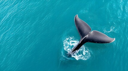 Obraz premium Whale tail splashing in vibrant teal ocean