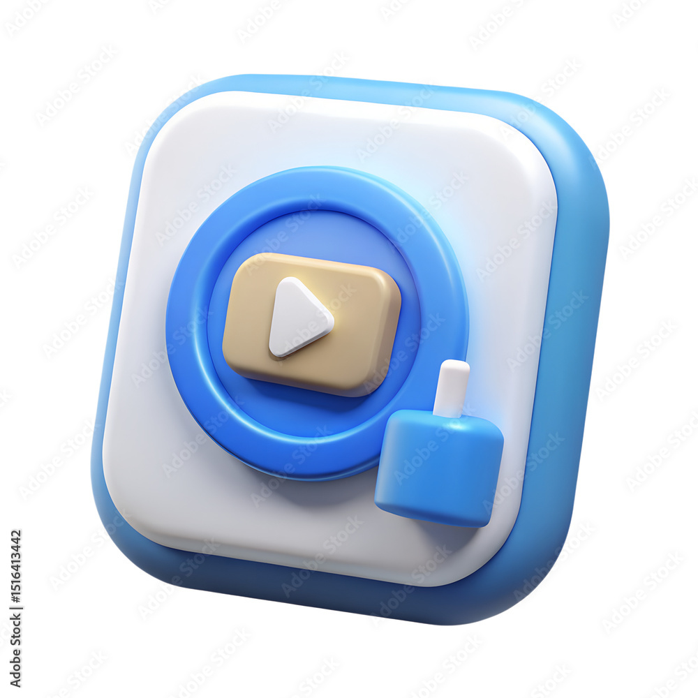 Poster modern 3d rendering of a video camera icon with a play button aesthetic designed for digital applica