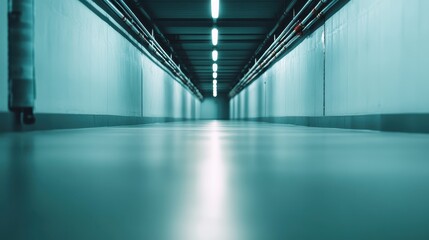 A sleek, modern corridor illuminated by bright lights creates an atmosphere of depth and futurism, inviting exploration and intrigue in its clean lines and shadows.