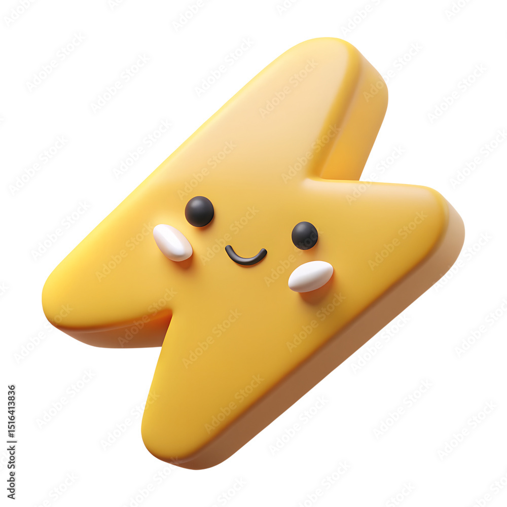 Poster playful 3d rendering of a smiling yellow lightning bolt icon with black background perfect for brand