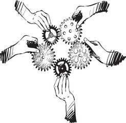 Collaboration in Motion Gears and Hands Working Together to Achieve Greater Efficiency and Unity