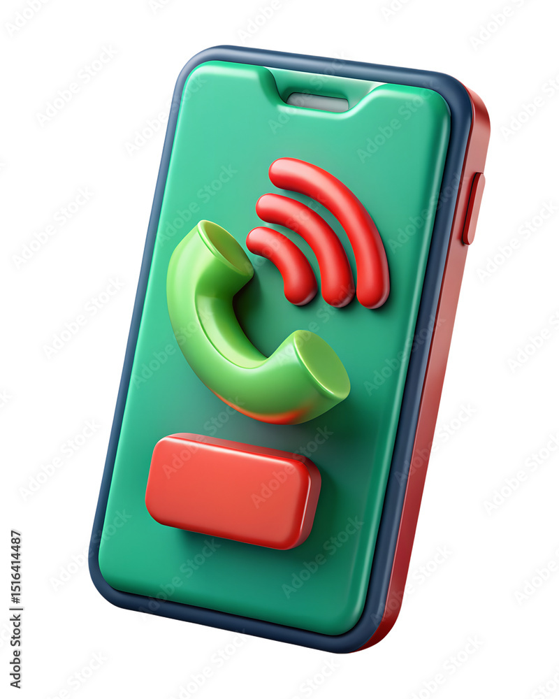 Poster stylish three-dimensional 3d rendering of a mobile phone interface with a green handset and red call