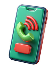 Stylish three-dimensional 3d rendering of a mobile phone interface with a green handset and red call button