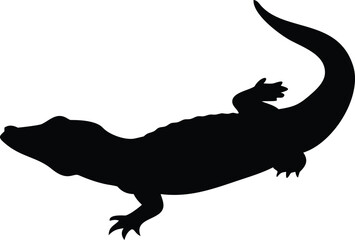 Obraz premium A black silhouette of a swimming alligator vector illustration with transparency on a white background.