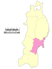 日本地図 東北地方 宮城県 県境有り 02
