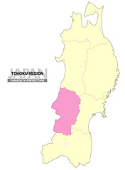 日本地図 東北地方 山形県 県境有り 02
