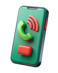 Vibrant 3d rendering of a smartphone with a call icon plastic-style icon isolated on transparent background concept representing communication