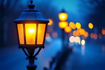 City street lamps at dusk