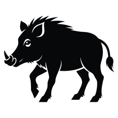 Fototapeta premium A simple and bold black silhouette depicting a walking wild boar against a white background