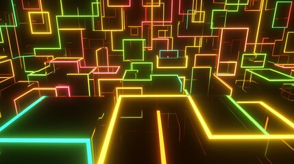 Obraz premium Abstract neon city, vibrant geometric shapes