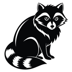 Obraz premium A simplistic bold black and white illustration of a sitting raccoon with detailed design