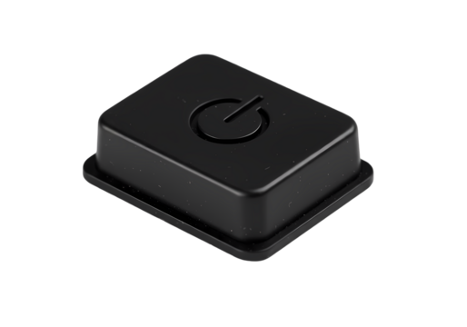 CloseUp Matte Black Power Button Component isolated on transparent baackground