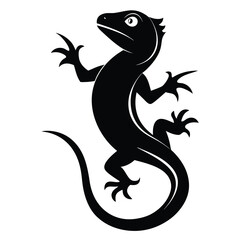 Naklejka premium Black and white stylized illustration of a lizard with detailed claws and curved tail on white background
