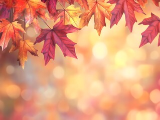 Maple Leaves Bokeh Blur Background, Emotional Fall Landscape with Maple Foliage, Soft Focus Autumn Scene, Warm Toned Bokeh Fall Backdrop, Blurred Maple Leaf Background